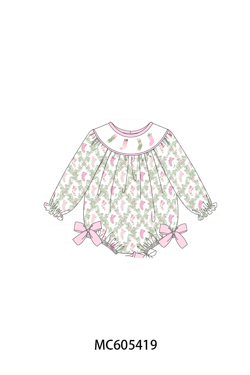 PO93 Pink holiday floral socks embroidery collection