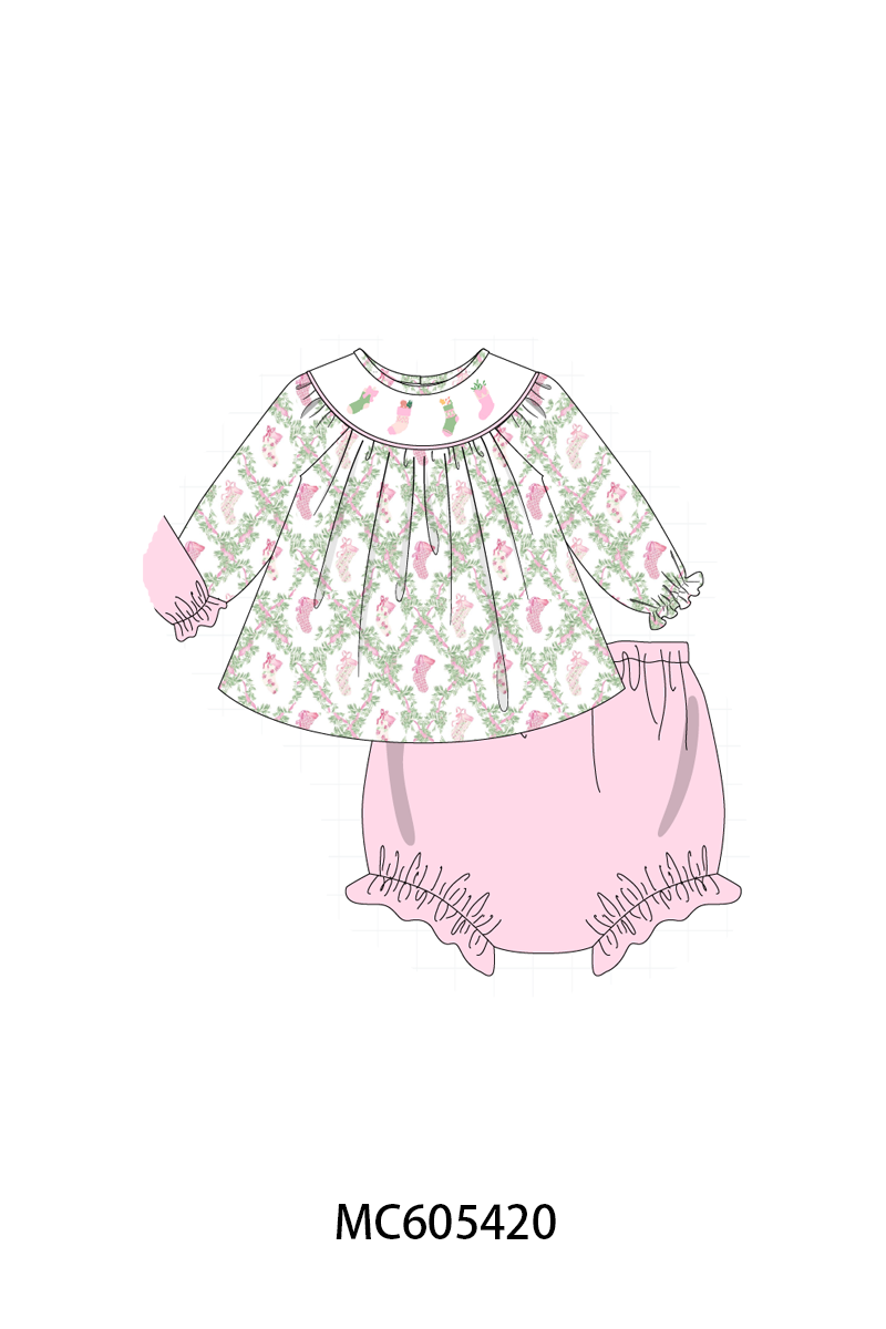 PO93 Pink holiday floral socks embroidery collection