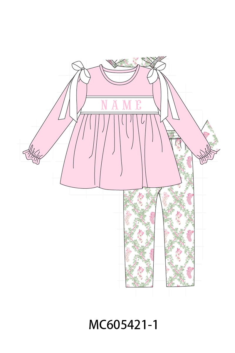 PO93 Pink holiday floral socks monogram embroidery collection