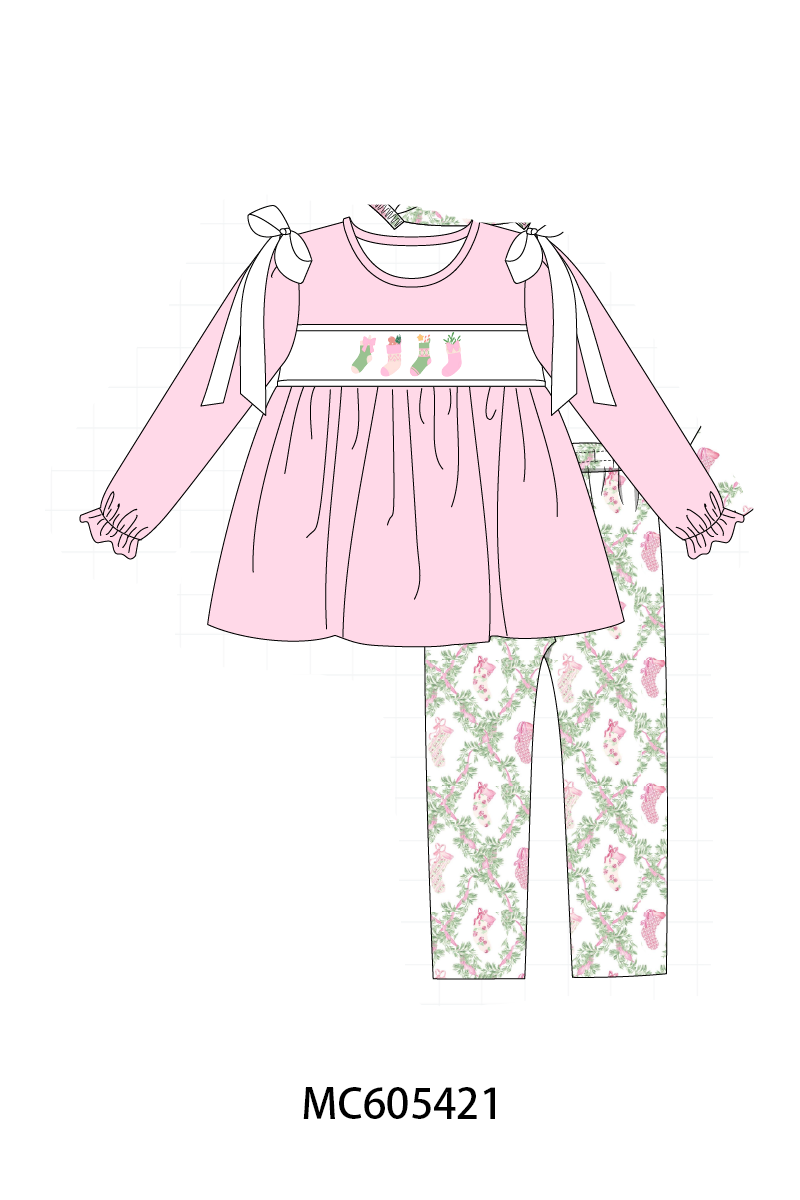 PO93 Pink holiday floral socks embroidery collection