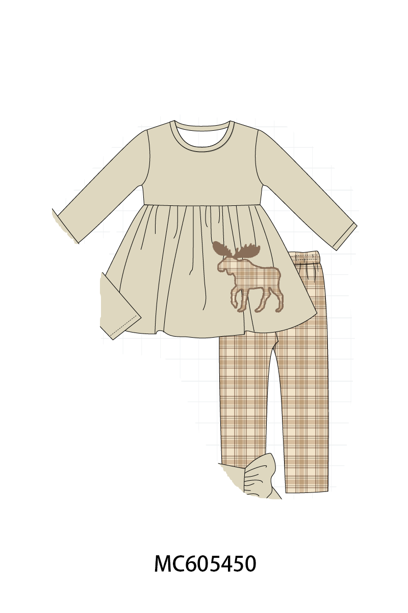 PO93 Khaki moose applique plaid collection