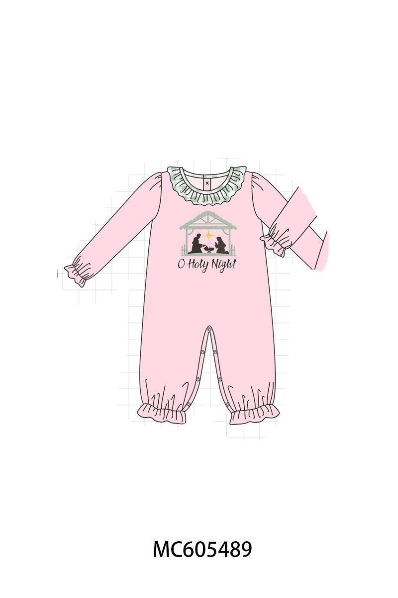 PO93 Pink&navy nativity embroidery ruffle gingham collection