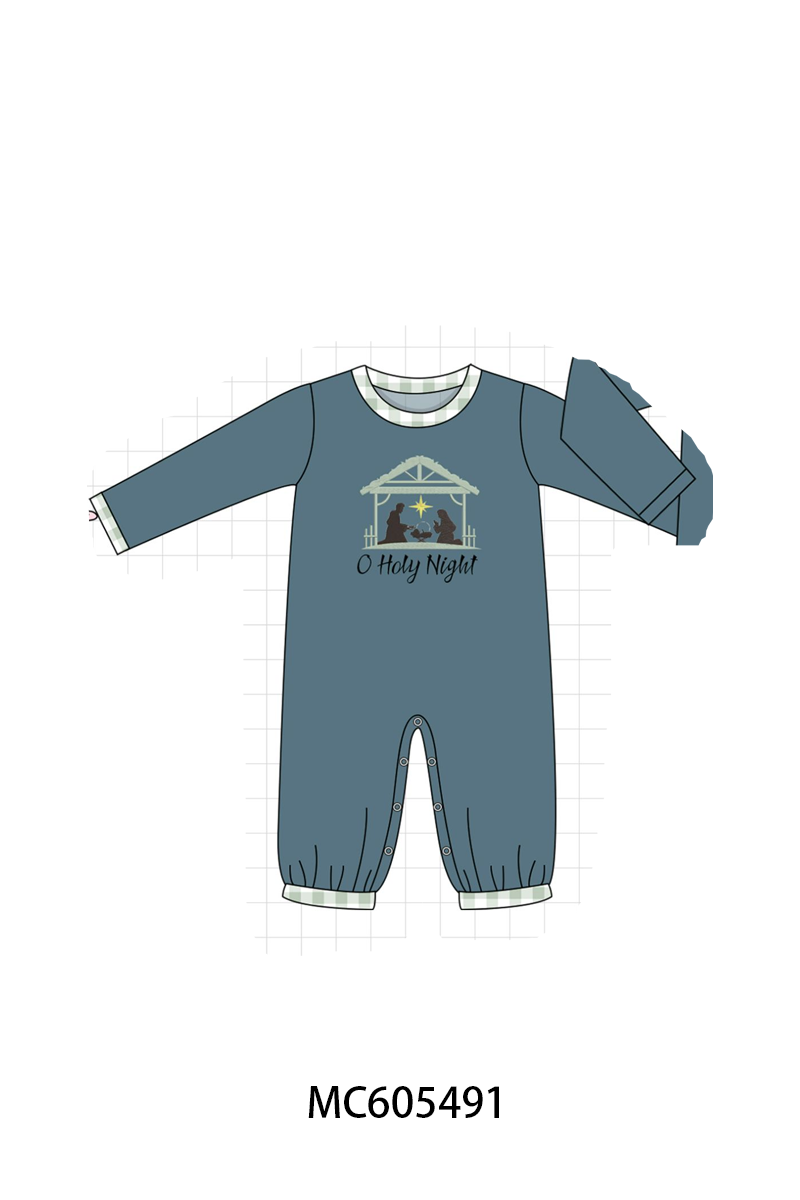 PO93 Pink&navy nativity embroidery ruffle gingham collection