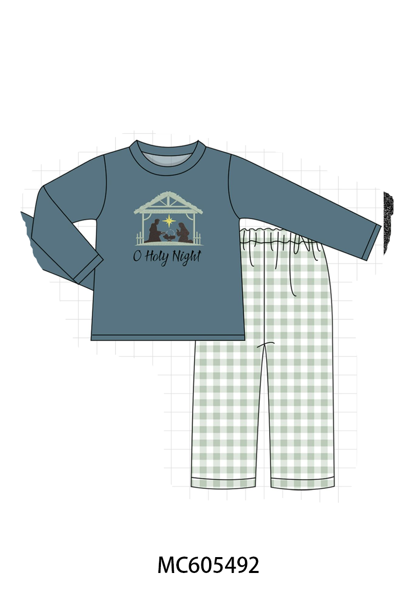 PO93 Pink&navy nativity embroidery ruffle gingham collection