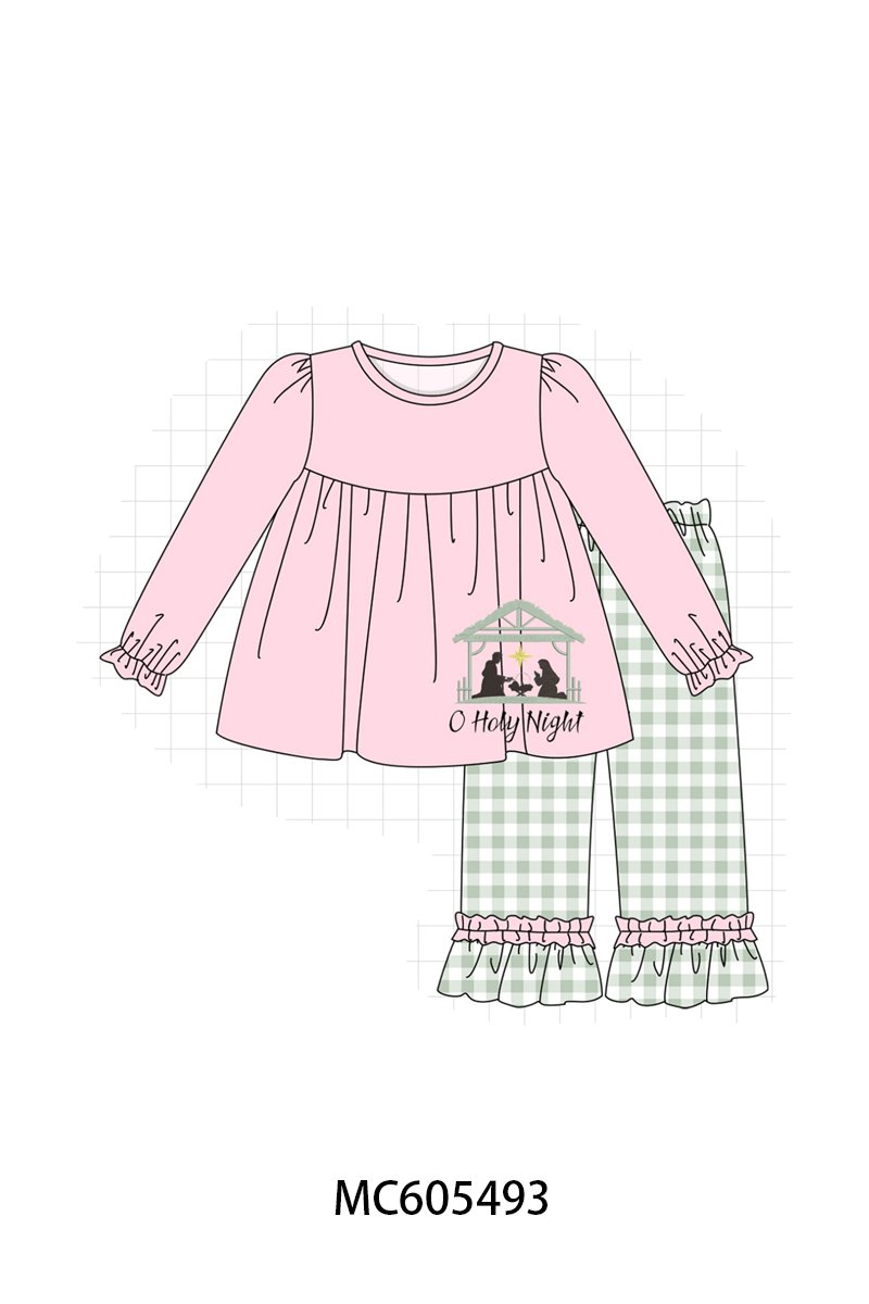 PO93 Pink&navy nativity embroidery ruffle gingham collection