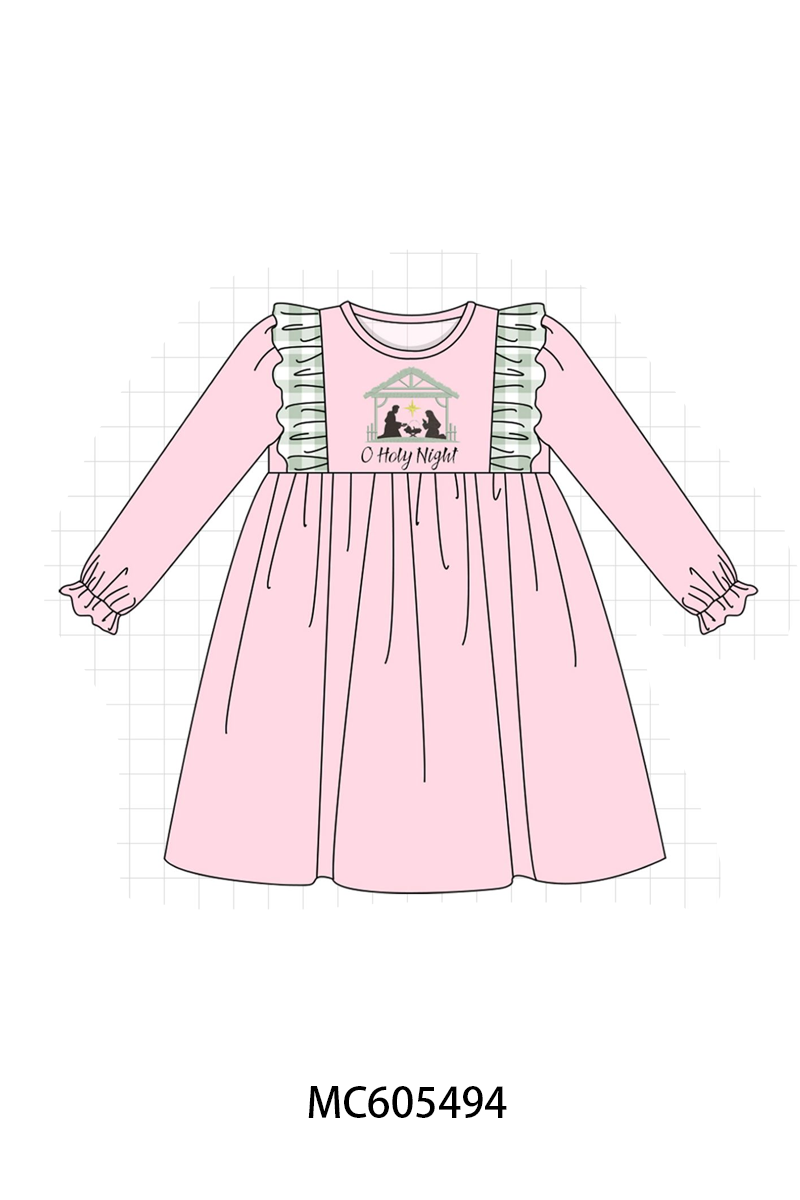 PO93 Pink&navy nativity embroidery ruffle gingham collection