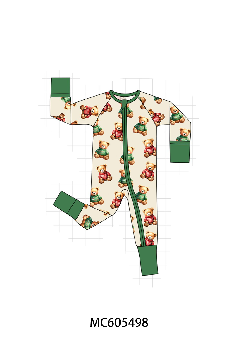 PO93 Green christmas teddy print bamboo collection