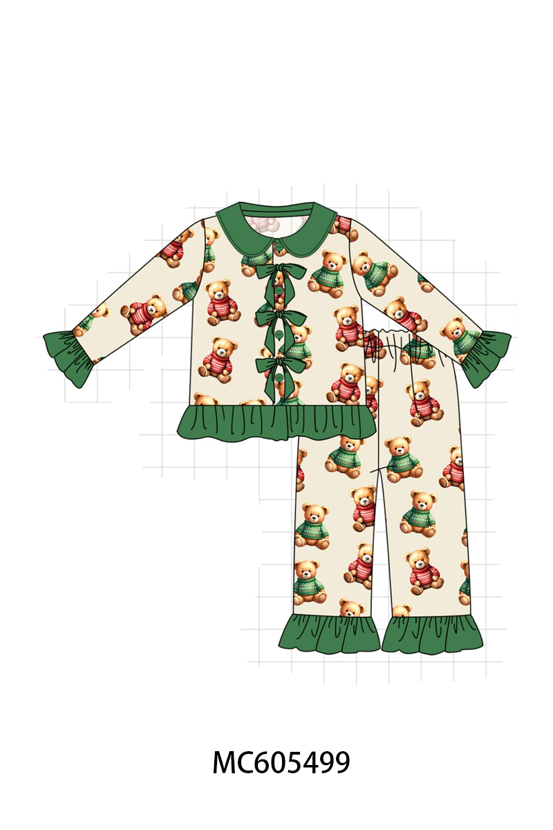 PO93 Green christmas teddy print bamboo collection