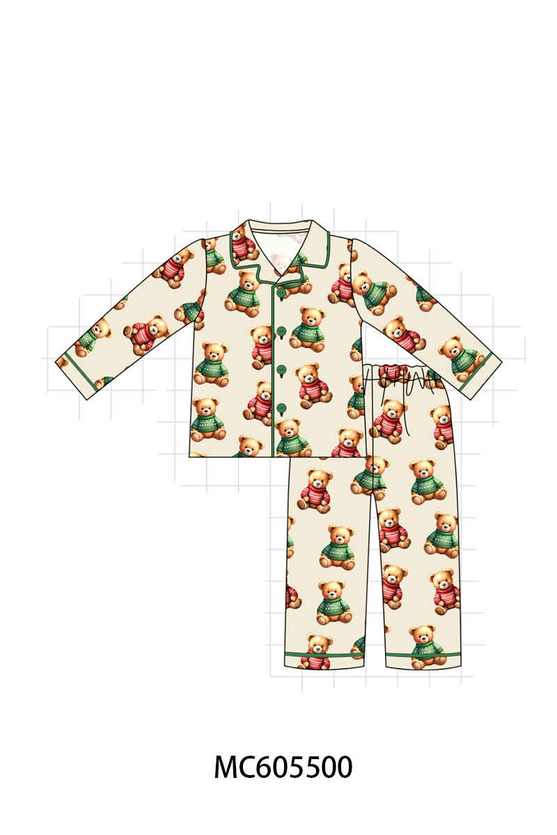 PO93 Green christmas teddy print bamboo collection