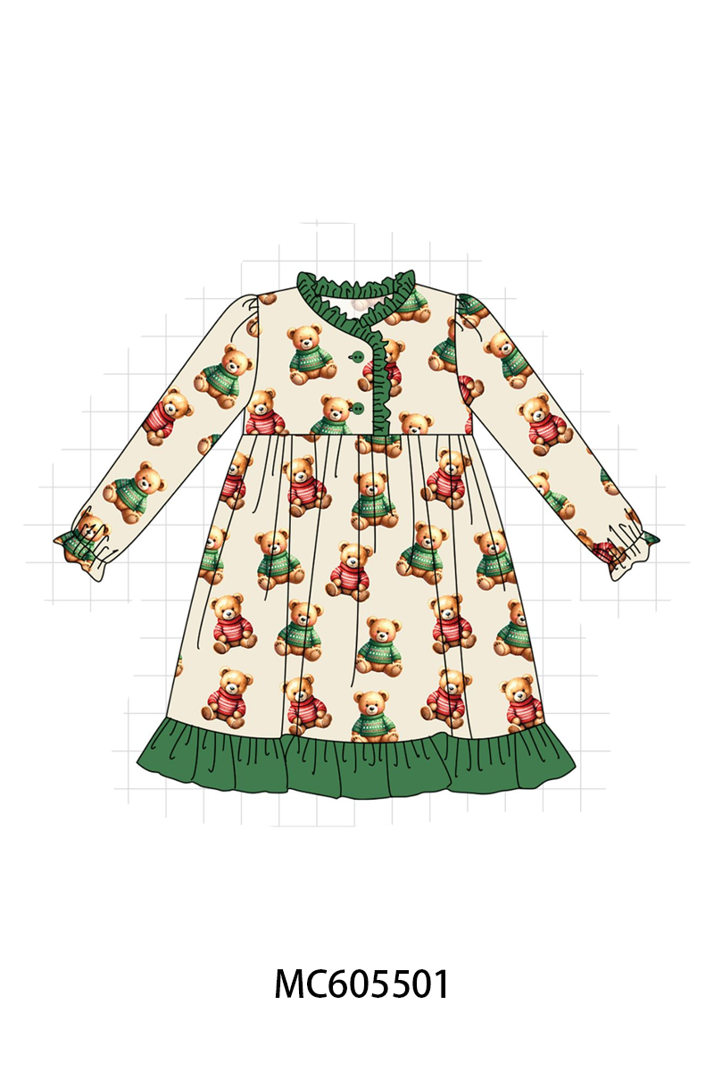 PO93 Green christmas teddy print bamboo collection