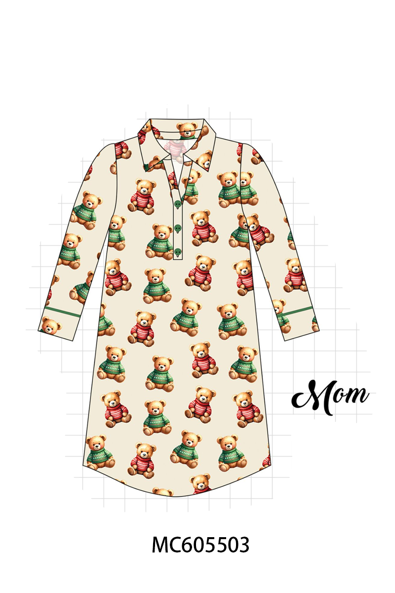 PO93 Green christmas teddy print bamboo collection