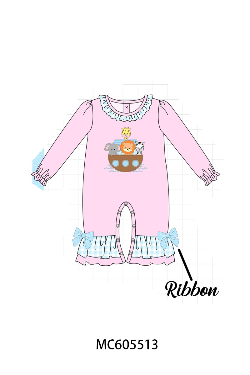 PO93 Pink&blue noah's ark applique gingham collection