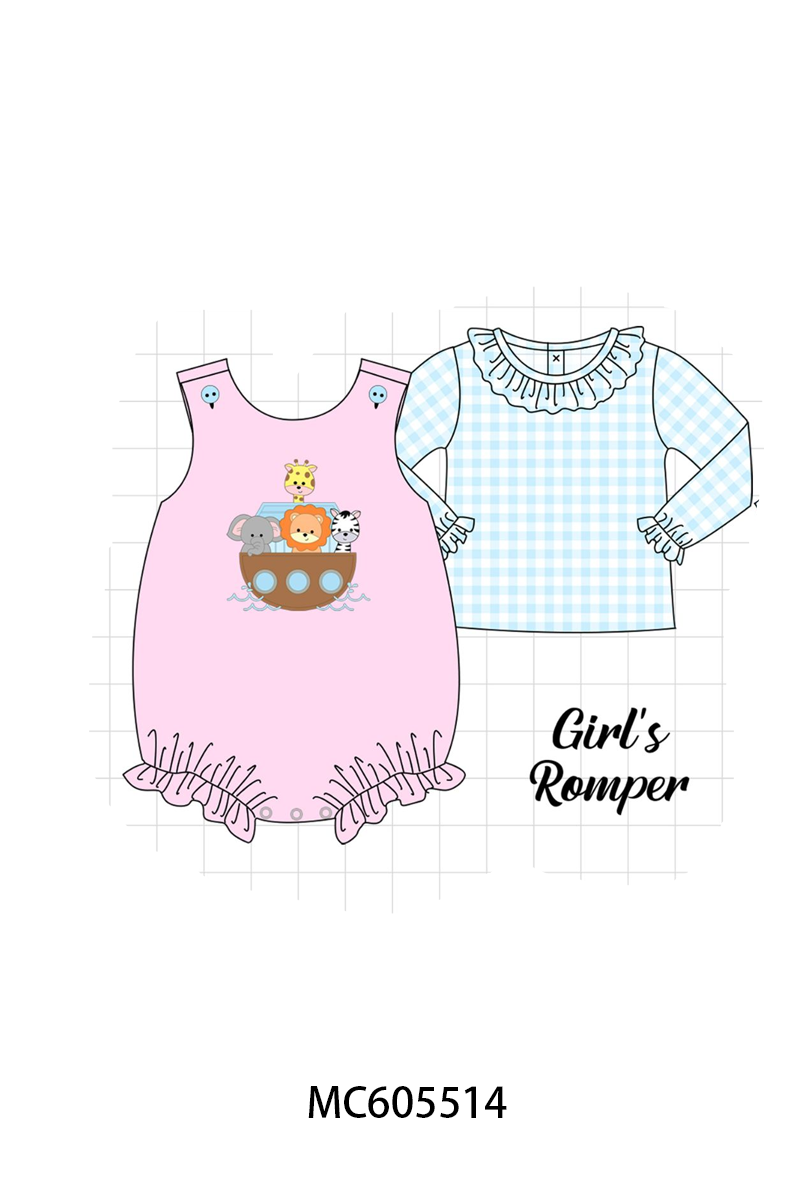 PO93 Pink&blue noah's ark applique gingham collection