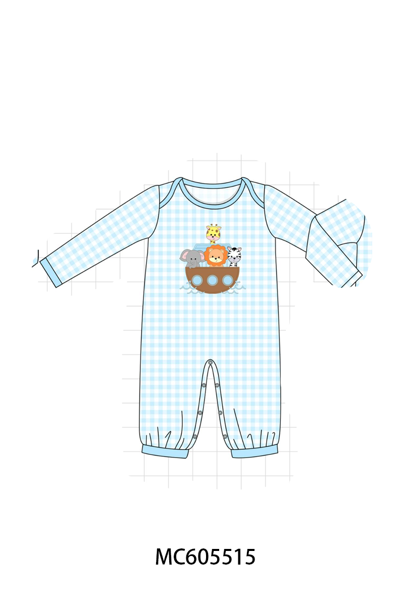PO93 Pink&blue noah's ark applique gingham collection
