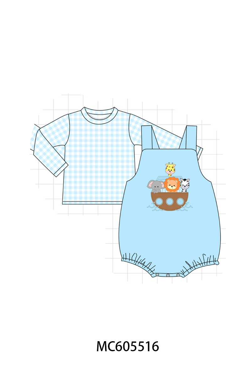 PO93 Pink&blue noah's ark applique gingham collection