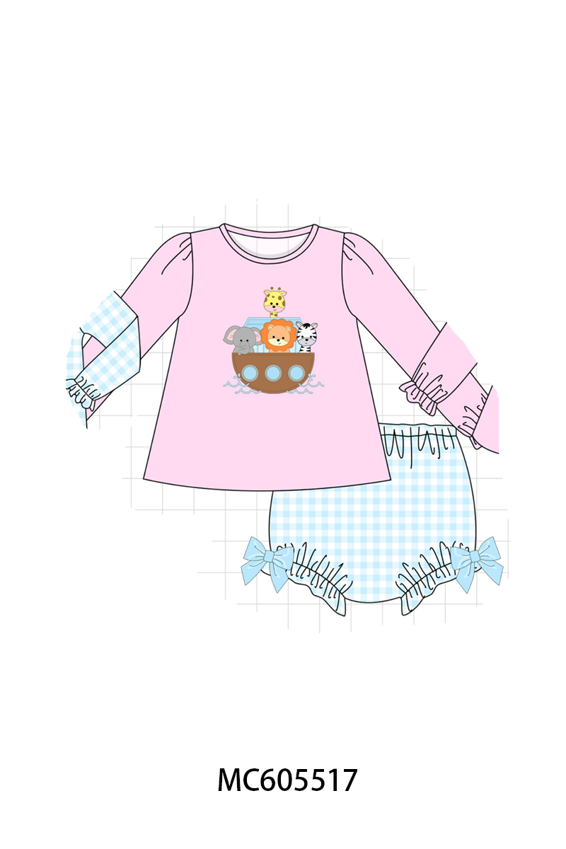 PO93 Pink&blue noah's ark applique gingham collection