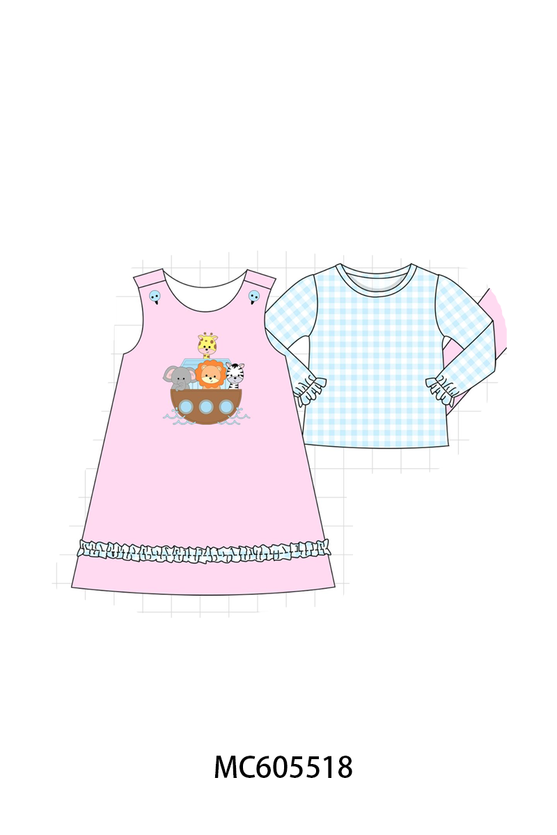 PO93 Pink&blue noah's ark applique gingham collection