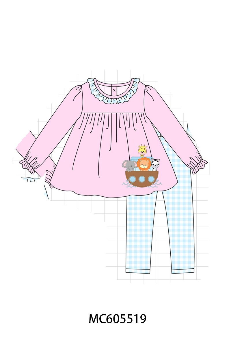 PO93 Pink&blue noah's ark applique gingham collection