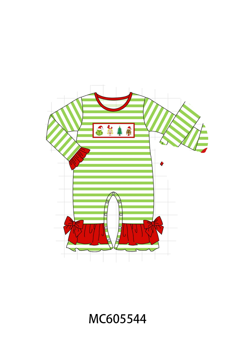 PO93 Green stripe christmas grinch embroidery collection