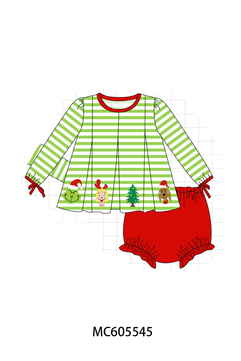 PO93 Green stripe christmas grinch embroidery collection