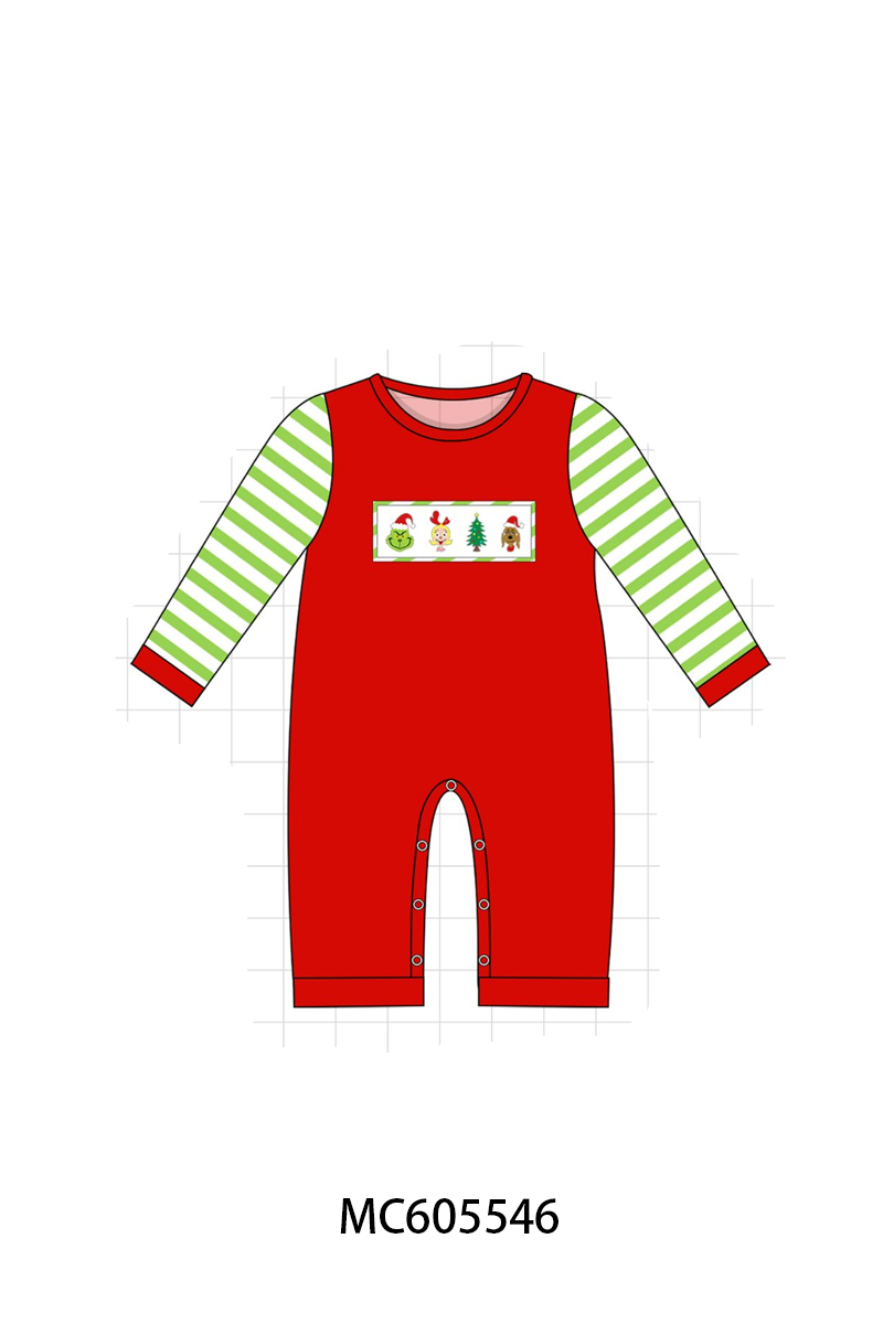 PO93 Green stripe christmas grinch embroidery collection