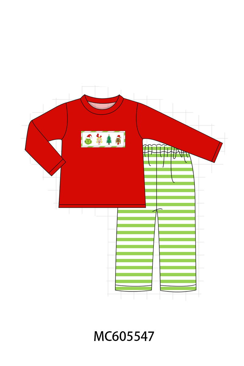 PO93 Green stripe christmas grinch embroidery collection