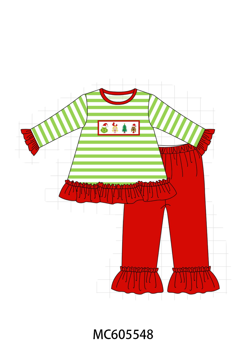 PO93 Green stripe christmas grinch embroidery collection