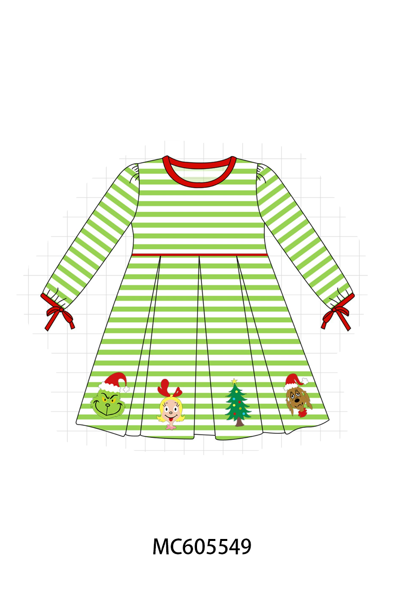 PO93 Green stripe christmas grinch embroidery collection
