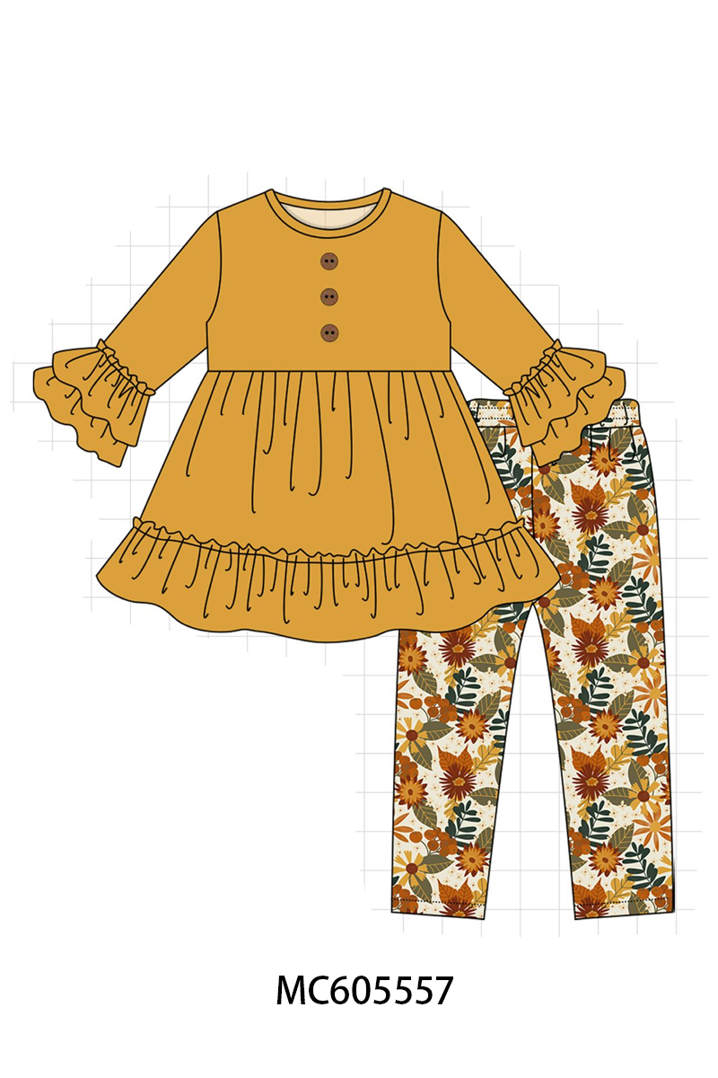 PO93 Mustard floral print ruffle collection