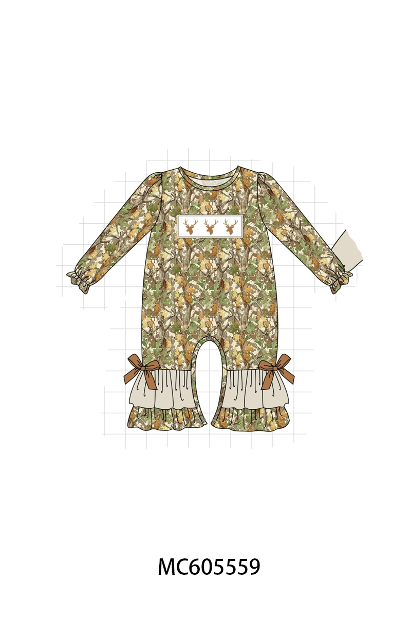 PO93 Green leaves deer embroidery collection