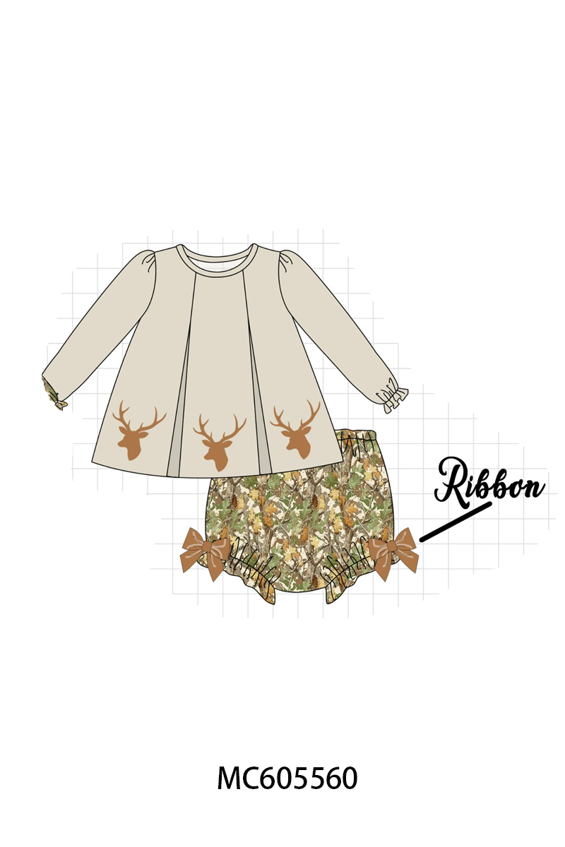 PO93 Green leaves deer embroidery collection