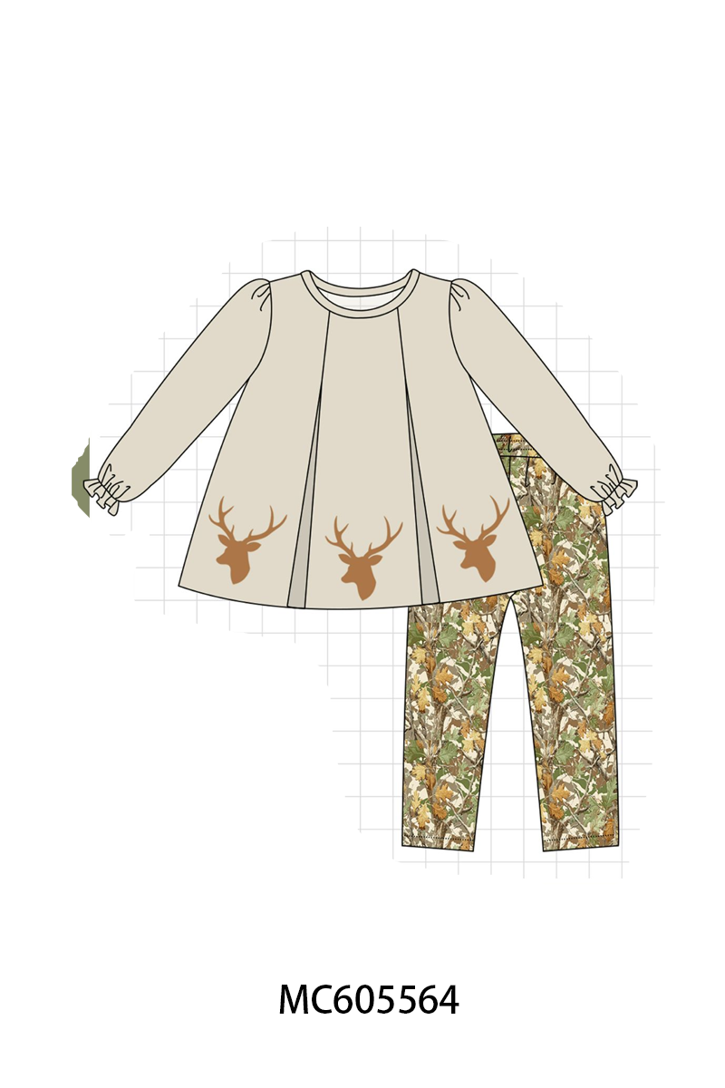 PO93 Green leaves deer embroidery collection