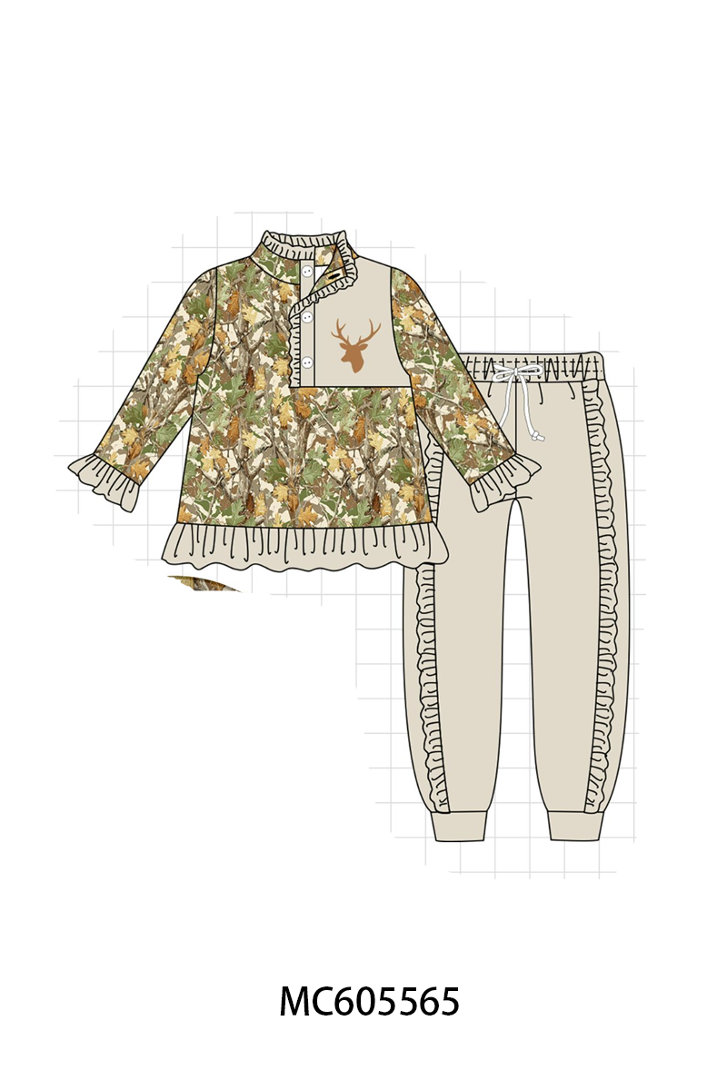 PO93 Green leaves deer embroidery collection