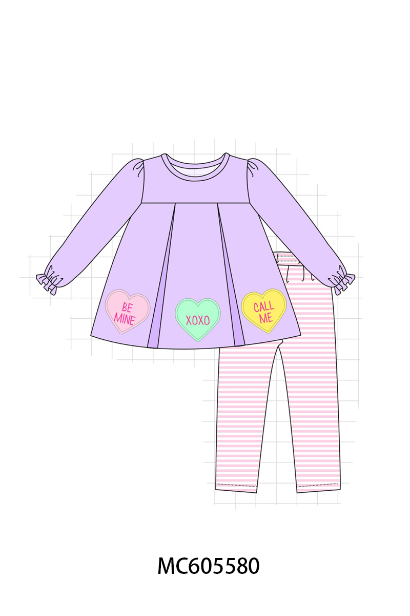 PO95 Purple valentine's day heart applique stripe collection