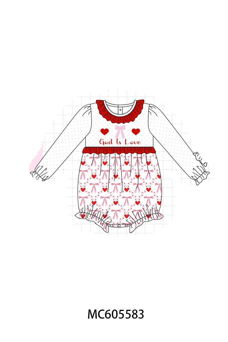 PO95 Red god is love heart embroidery ruffle collection