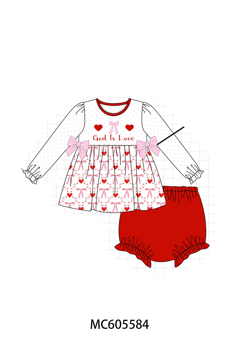 PO95 Red god is love heart embroidery ruffle collection