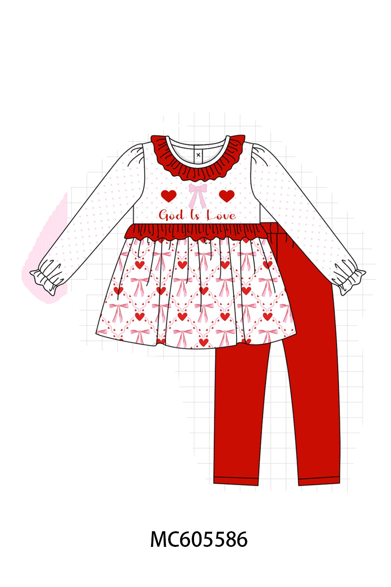 PO95 Red god is love heart embroidery ruffle collection
