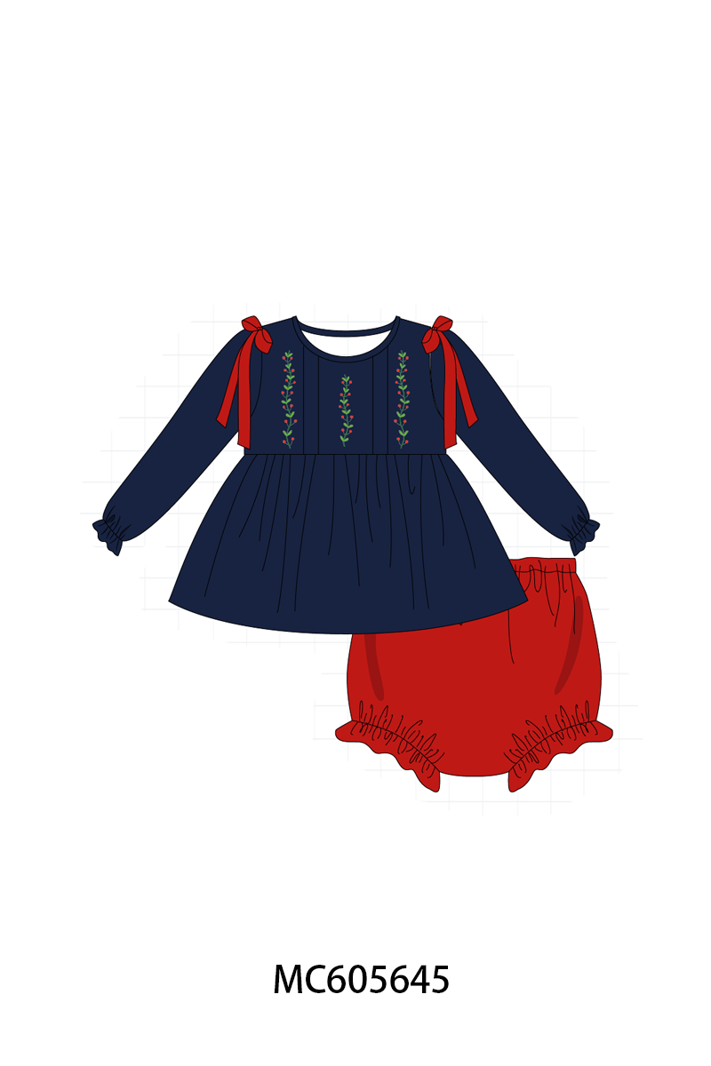 PO93 Navy holly embroidery collection