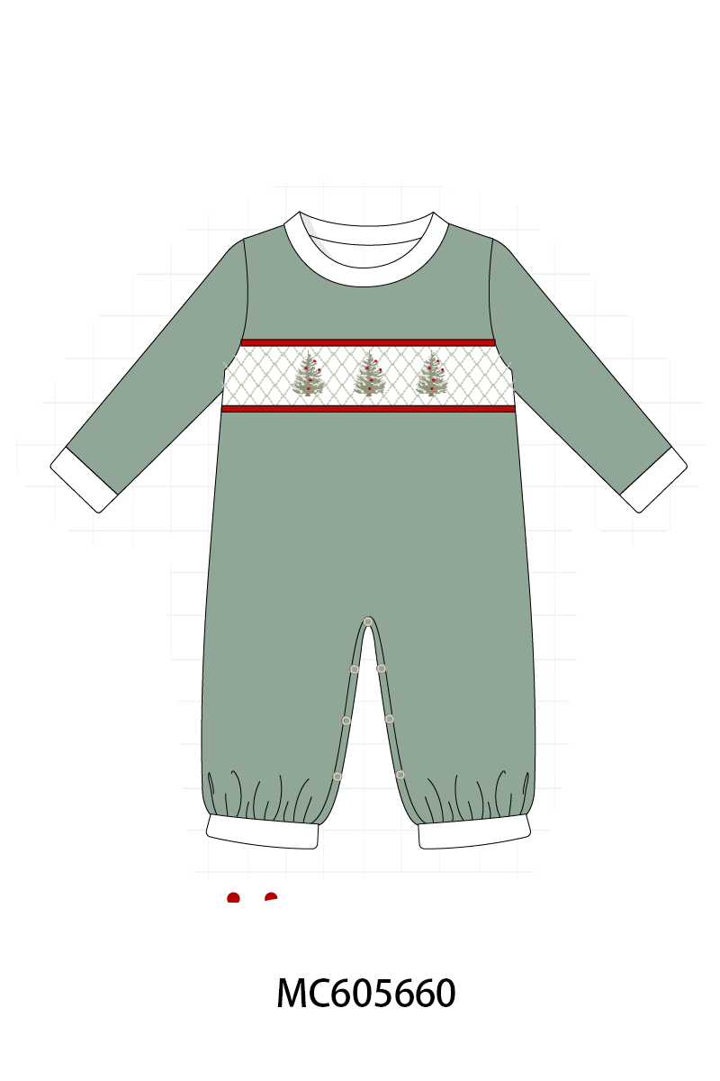 PO93 Red&sage christmas tree holly smocked collection