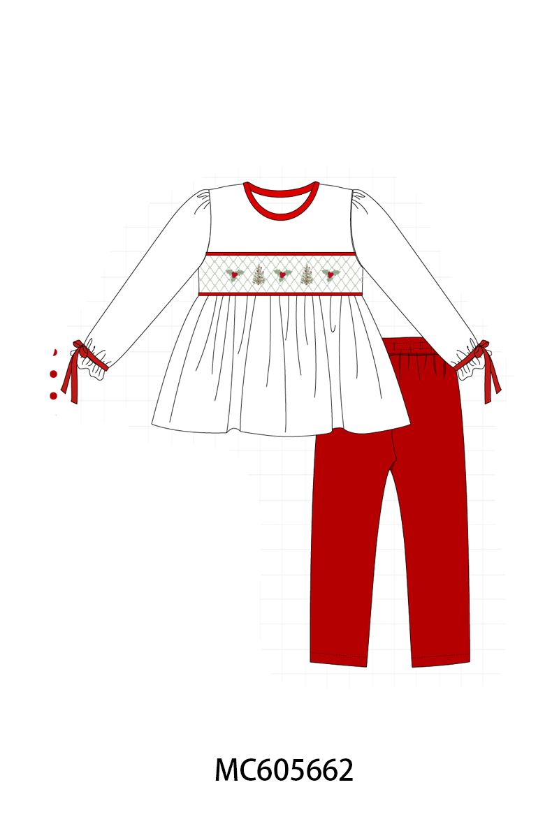 PO93 Red&sage christmas tree holly smocked collection