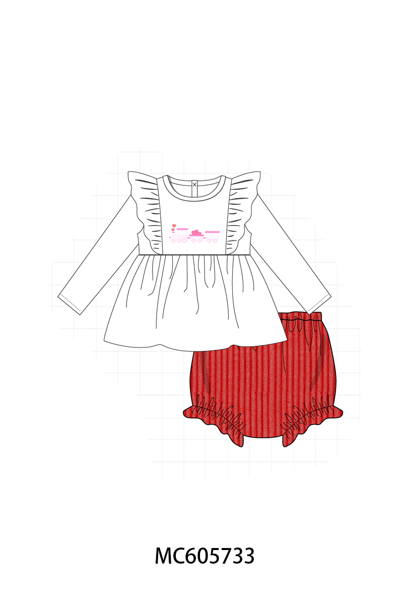 PO95 Red valentine's day corduroy train heart embroidery collection