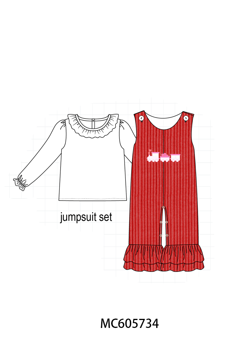PO95 Red valentine's day corduroy train heart embroidery collection