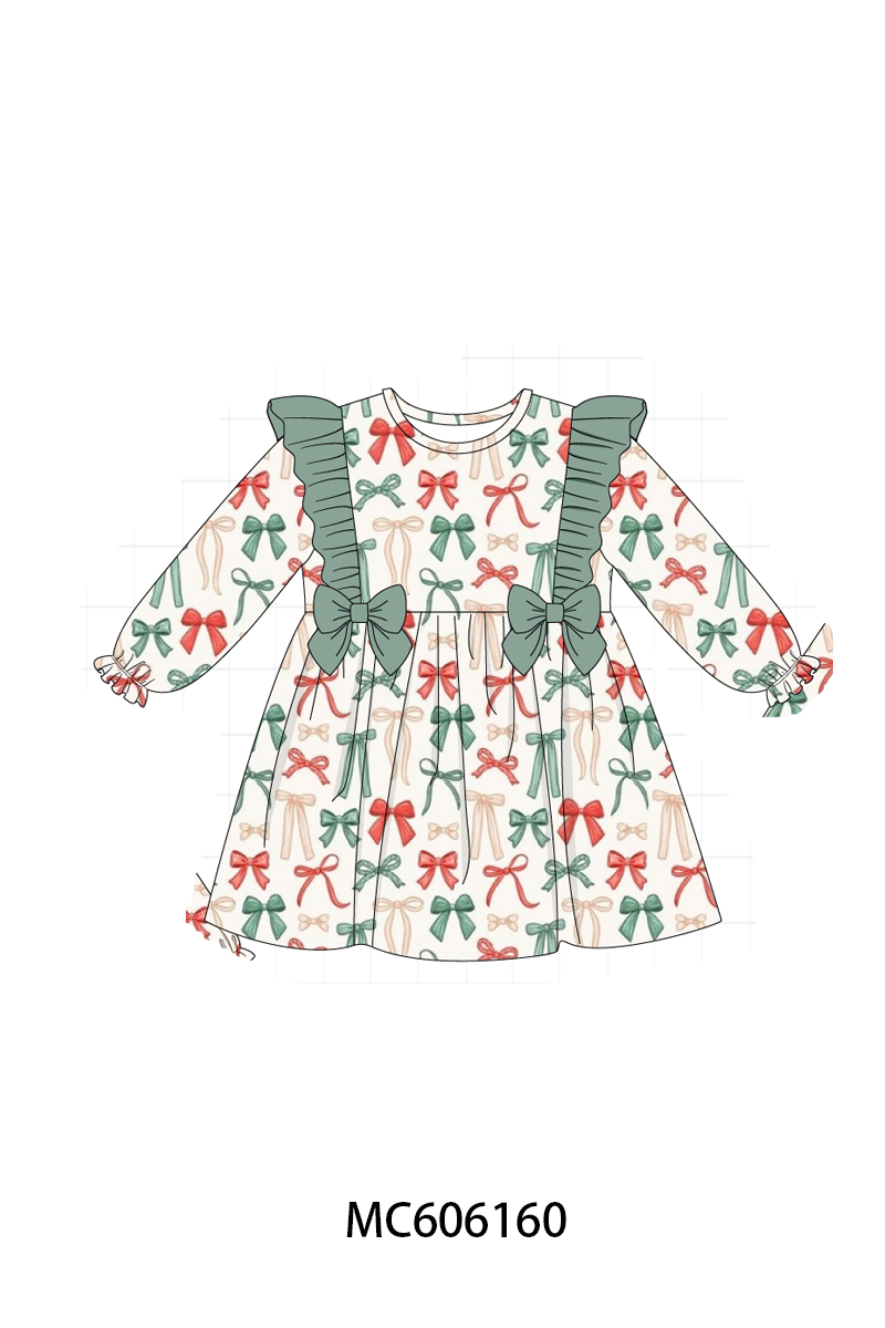 PO95 Green holiday bow print ruffle collection