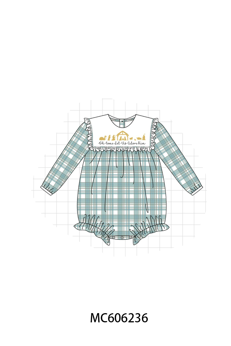 PO95 Teal nativity embroidery plaid collection