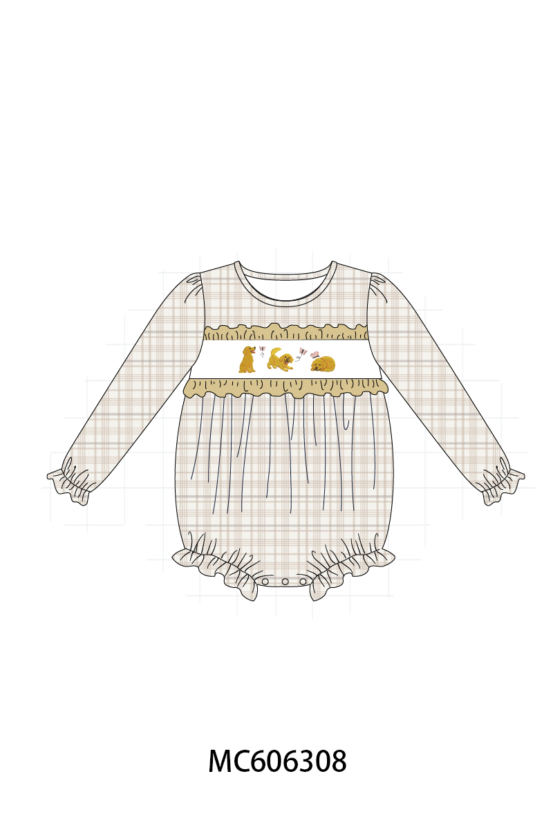 PO95 Brown puppy embroidery plaid collection