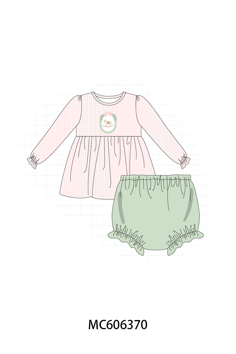 PO95 Pink christmas horse embroidery gingham collection