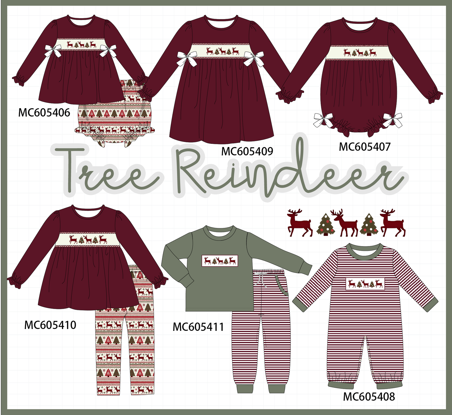 PO93 Maroon tree reindeer embroidery collection