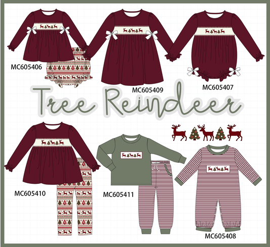 PO93 Maroon tree reindeer embroidery collection