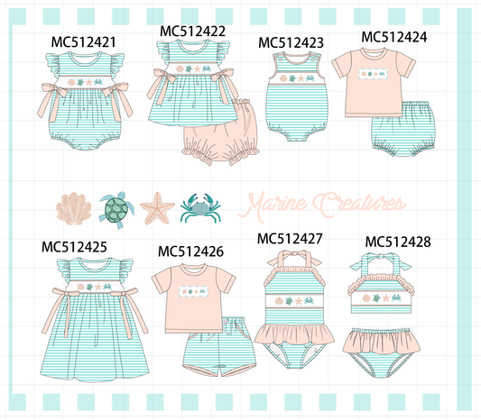 PO76 Mint marine creature embroidery smocked collection