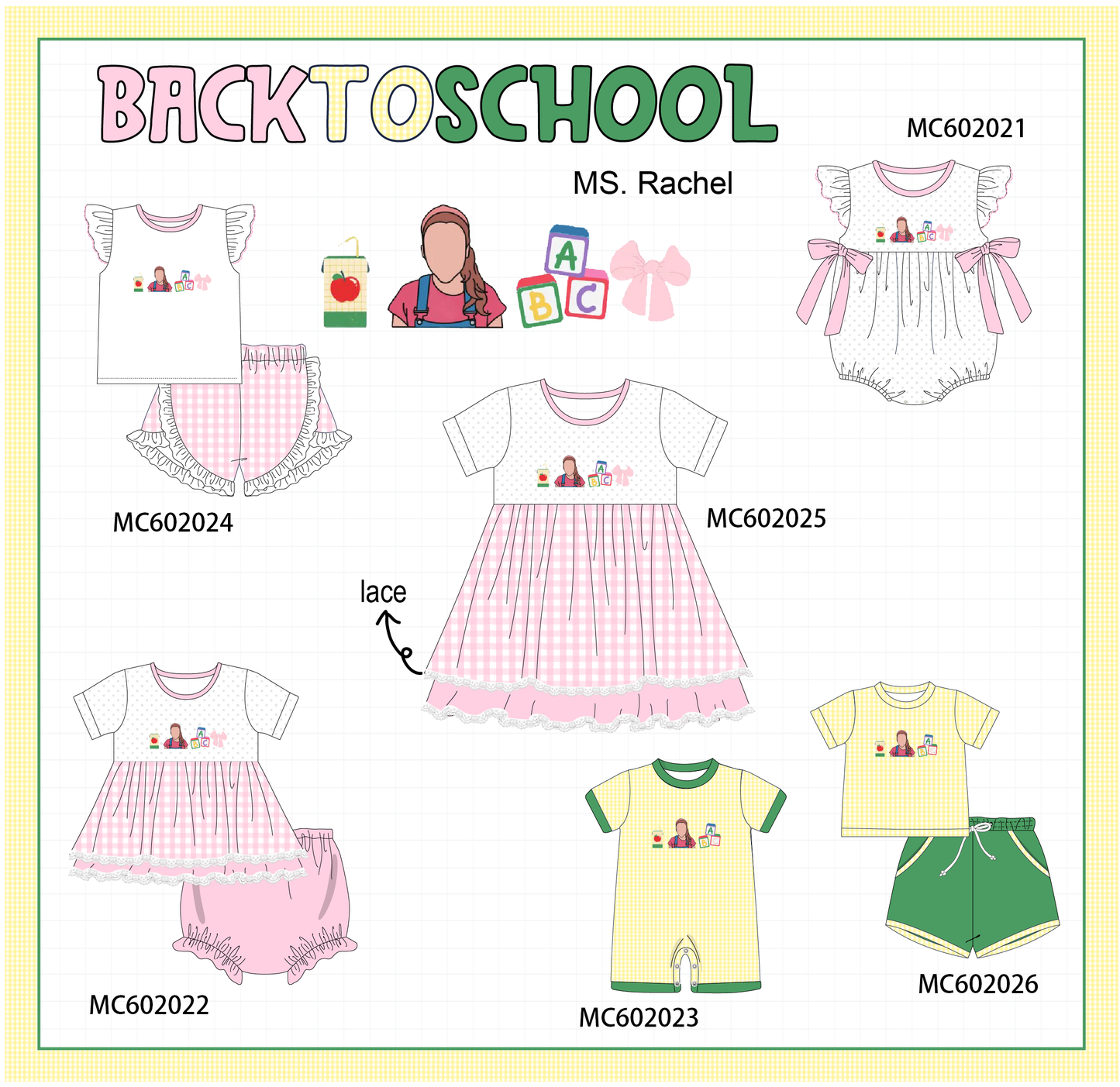 PO81 Ms rachel back to school embroidery ruffle gingham collection